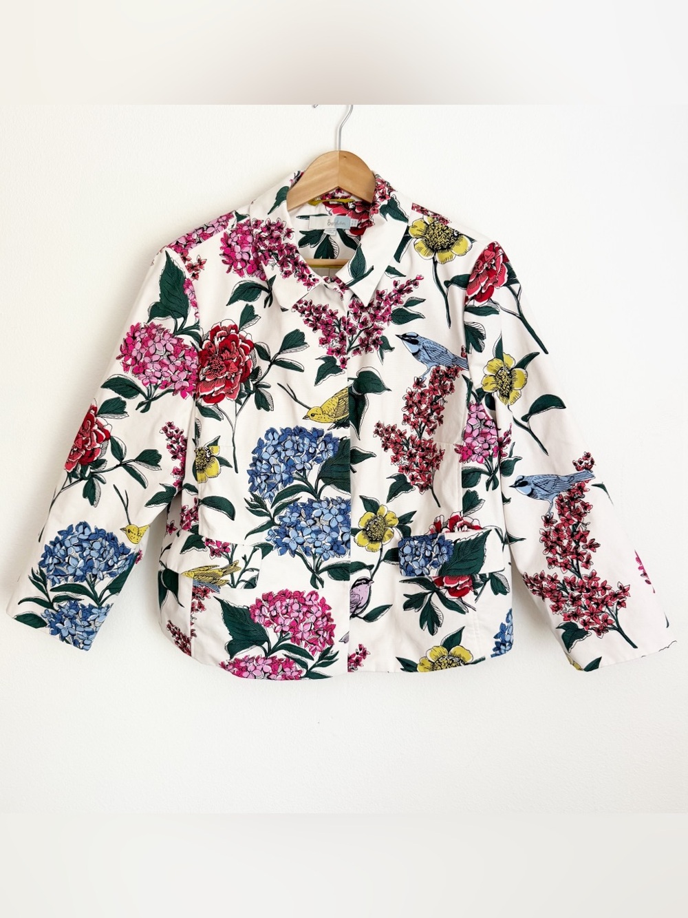 Boden Francesca Floral Bird Cotton Jacket Blazer Womens US 18 Preppy Cottagecore